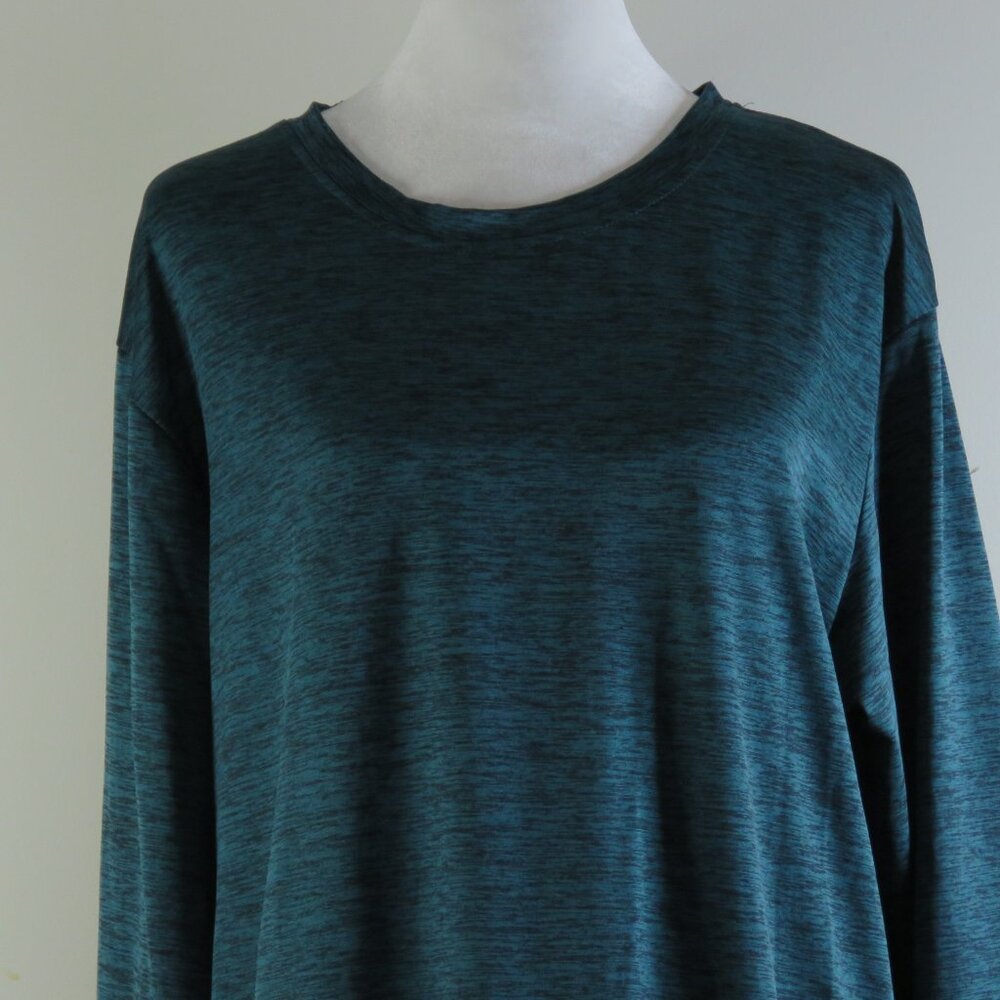 Real Essentials Green & Black Long-Sleeve Pullover Stretch Shirt Size L (C1302)